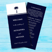 Navy Stripe Palm Tree Minimalistische Kust Huwelij Programmakaart
