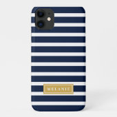 Navy Stripe Pattern Gold Name Sjabloon Case-Mate iPhone Case (Achterkant)