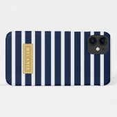Navy Stripe Pattern Gold Name Sjabloon Case-Mate iPhone Case (Achterkant (horizontaal))