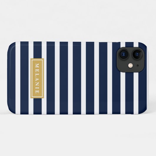 Navy Stripe Pattern Gold Name Sjabloon Case-Mate iPhone Case (Achterkant (horizontaal))