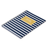 Navy Stripe Pattern Gold Name Sjabloon Notitieboek (Linkerzijde)