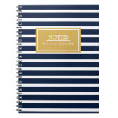Navy Stripe Pattern Gold Name Sjabloon Notitieboek (Voorkant)