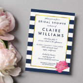 Navy Stripe & Pink Peony Bridal Shower Invitations Kaart