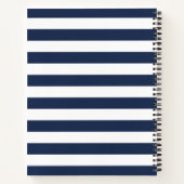 Navy Stripe & Pink Peony, gepersonaliseerd Notitieboek (Achterkant)