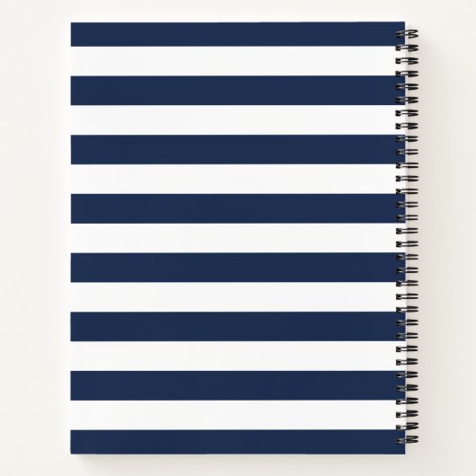 Navy Stripe & Pink Peony, gepersonaliseerd Notitieboek (Achterkant)
