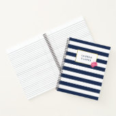 Navy Stripe & Pink Peony, gepersonaliseerd Notitieboek (Binnen)