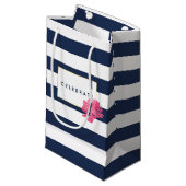 Navy Stripe & Pink Peony Gepersonaliseerde Gift Ba Klein Cadeauzakje (Voorkant Gekanteld)