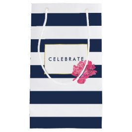 Navy Stripe & Pink Peony Gepersonaliseerde Gift Ba Klein Cadeauzakje