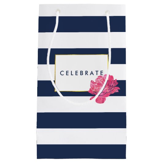 Navy Stripe & Pink Peony Gepersonaliseerde Gift Ba Klein Cadeauzakje (Voorkant)