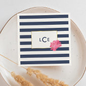 Navy Stripe & Pink Peony Monogram Cocktail Napkins Servetten
