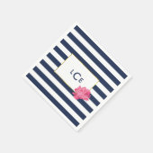 Navy Stripe & Pink Peony Monogram Cocktail Napkins Servetten (Hoek)