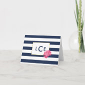 Navy Stripe & Pink Peony Monogram Note Cards Notitiekaartje (Voorkant)
