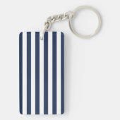 Navy Stripe & Pink Peony Monogram Sleutelhanger (achterkant)