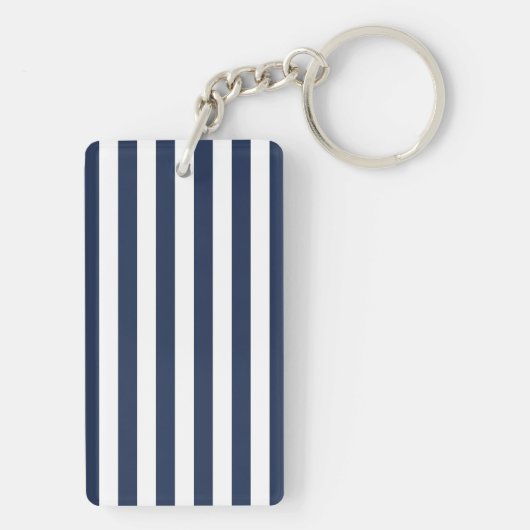 Navy Stripe & Pink Peony Monogram Sleutelhanger (achterkant)