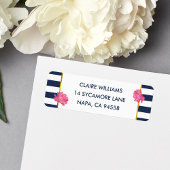 Navy Stripe & Pink Peony Return Address Labels