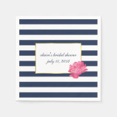 Navy Stripe & Pink Peony Vrijgezellenfeest Servet (Voorkant)