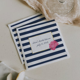 Navy Stripe & Pink Peony Vrijgezellenfeest Servet