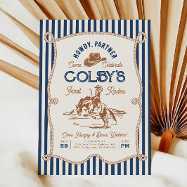 Navy Stripe Rodeo Verjaardagsuitnodiging Kaart