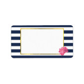 Navy Stripe & roze pioen Adresetiketten Etiket (Voorkant)