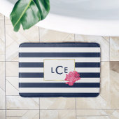 Navy Stripe & Roze Pioen Monogram Badmat