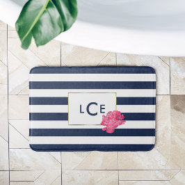 Navy Stripe & Roze Pioen Monogram Badmat