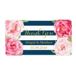 Navy Stripe Roze Waterverf Floral Wedding Labels