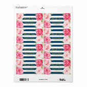 Navy Stripe Roze Waterverf Floral Wedding Labels (Full Sheet)
