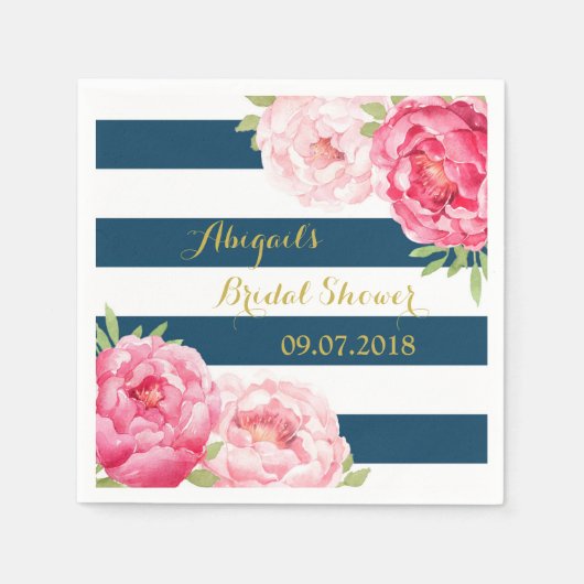 Navy Stripe Roze Waterverf Vrijgezellenfeesten ser Servet (Voorkant)