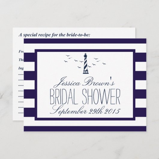 Navy Stripe Vuurtoren Vrijgezellenfeest Recept Kaa Uitnodiging Briefkaart (Voorkant / Achterkant)