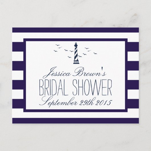 Navy Stripe Vuurtoren Vrijgezellenfeest Recept Kaa Uitnodiging Briefkaart (Voorkant)