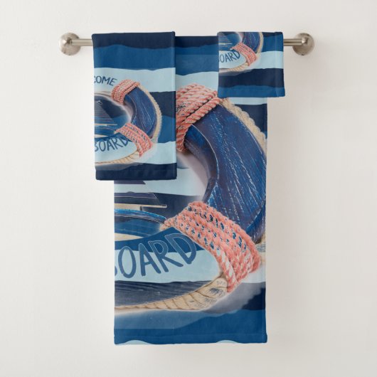 Navy Stripe Welkom aan boord van Wave Life Buoy Bad Handdoek (Insitu)