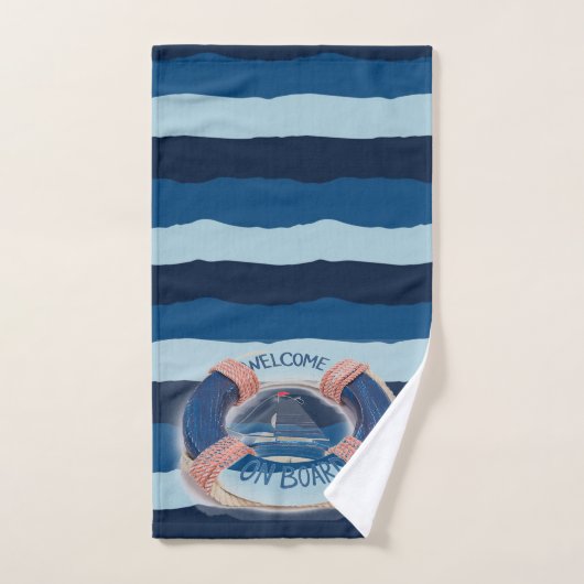Navy Stripe Welkom aan boord van Wave Life Buoy Bad Handdoek (Handdoek)