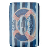 Navy Stripe Welkom aan boord van Wave Life Buoy Badmat (Voorkant Verticaal)