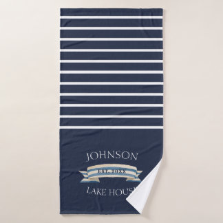 Navy Striped Anchor Lake House Badhanddoek
