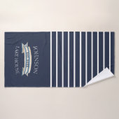 Navy Striped Anchor Lake House Badhanddoek (Badhanddoek)