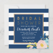 Navy Striped Floral Bridal Shower Kaart (Voorkant)