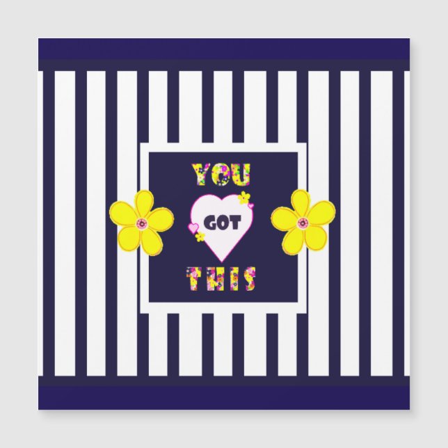 Navy Striped Helder Geel Art Flower (Voorkant)