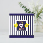 Navy Striped Helder Geel Art Flower Kaart (Staand voorkant)