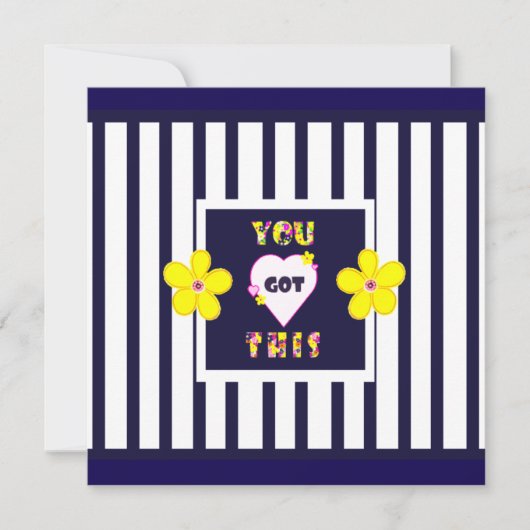 Navy Striped Helder Geel Art Flower Kaart (Voorkant)