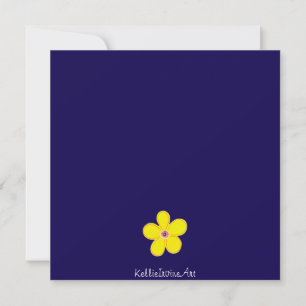 Navy Striped Helder Geel Art Flower Kaart