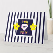 Navy Striped Helder Geel Art Flower Kaart (Voorkant)