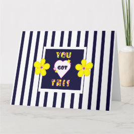 Navy Striped Helder Geel Art Flower Kaart