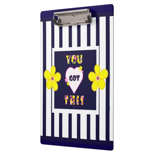 Navy Striped Helder Geel Art Flower Klembord (Links)