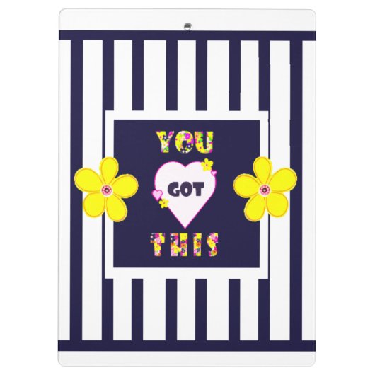 Navy Striped Helder Geel Art Flower Klembord (Achterkant)