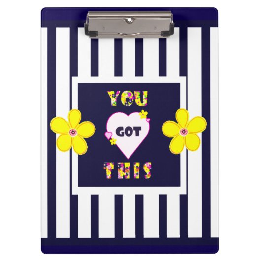 Navy Striped Helder Geel Art Flower Klembord (Voorkant)