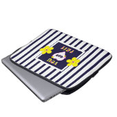Navy Striped Helder Geel Art Flower Laptop Sleeve (Voorkant onderkant)