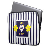 Navy Striped Helder Geel Art Flower Laptop Sleeve (Voorkant Links)