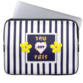 Navy Striped Helder Geel Art Flower Laptop Sleeve (Voorkant)