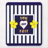 Navy Striped Helder Geel Art Flower Muismat (Voorkant)