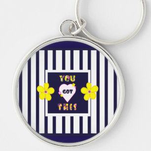 Navy Striped Helder Geel Art Flower Sleutelhanger